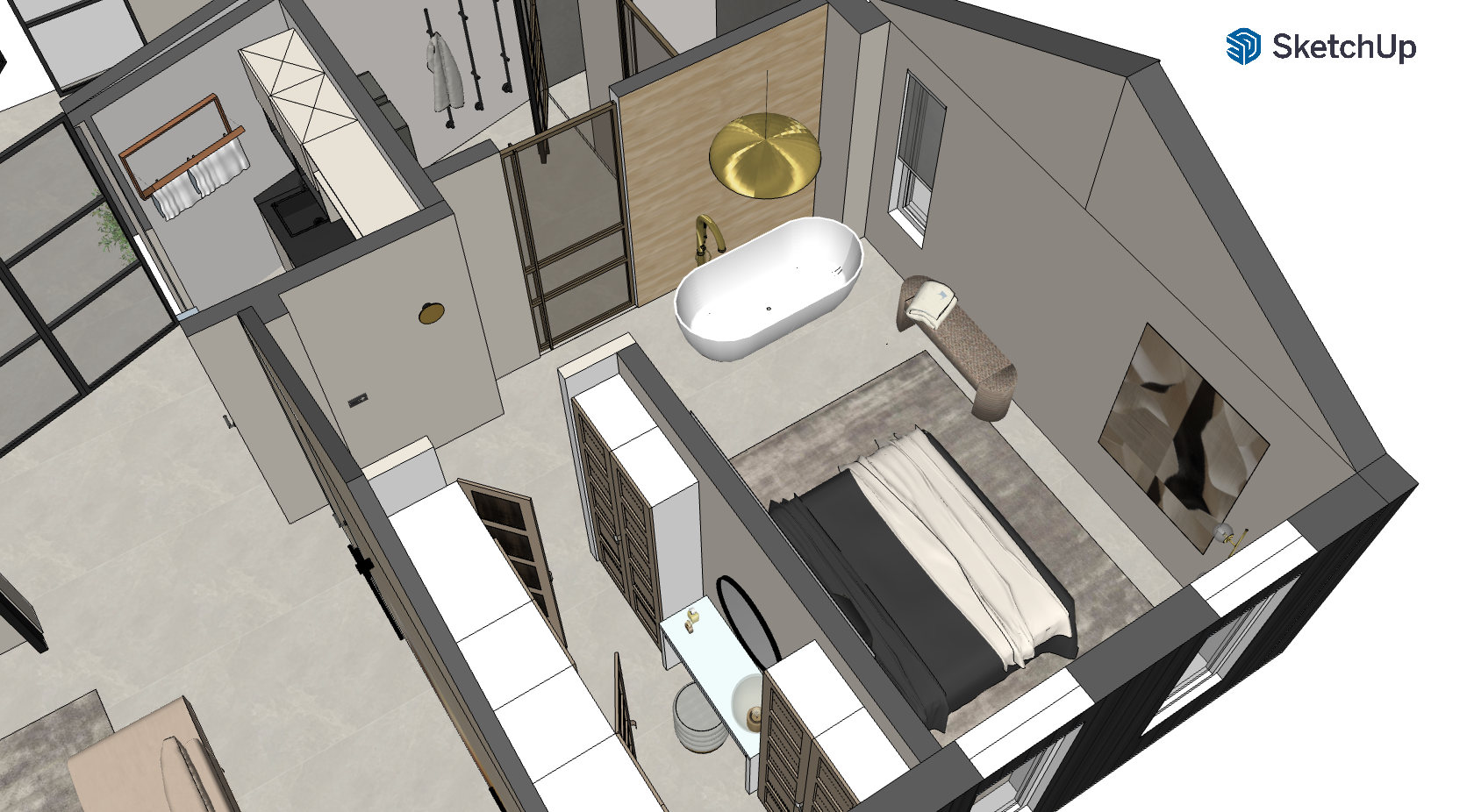 ontwerp slaapkamer badkamer en walkincloset